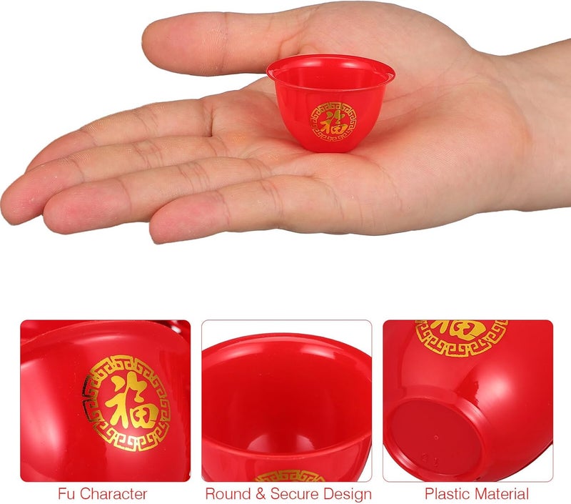 Homoyoyo 50 قطعة من كؤوس النبيذ البلاستيكية الحمراء الصغيرة بتصميم رترو لحفلات الزفاف الصينية والتهاني الاحتفالية - Image 3
