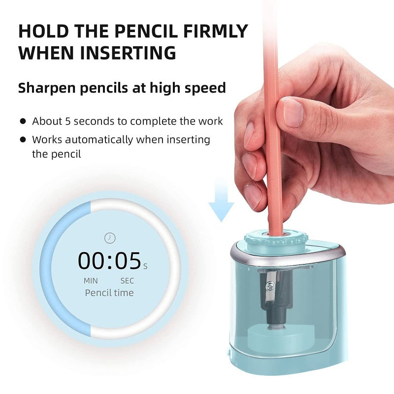 Aogwat Pencil Sharpener Electric Pencil Sharpener for Kids, Blade to Fast Sharpen, Suitable for No.2/School/Classroom/Office/Home (Blue) - Image 5