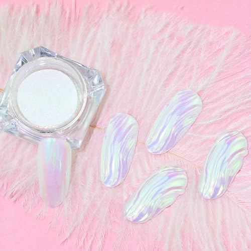 Vonrui Holographic Nail Powder White Pearl Chrome Dust Fairy Dust Glitter Pearl Pigment - Image 1