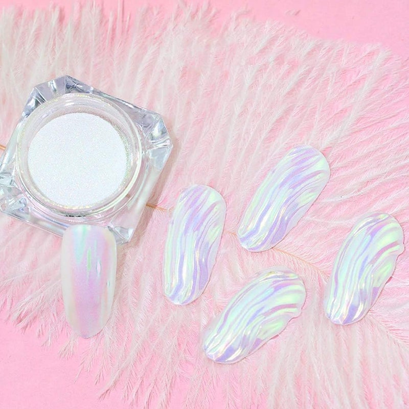 Vonrui Holographic Nail Powder White Pearl Chrome Dust Fairy Dust Glitter Pearl Pigment - Image 3