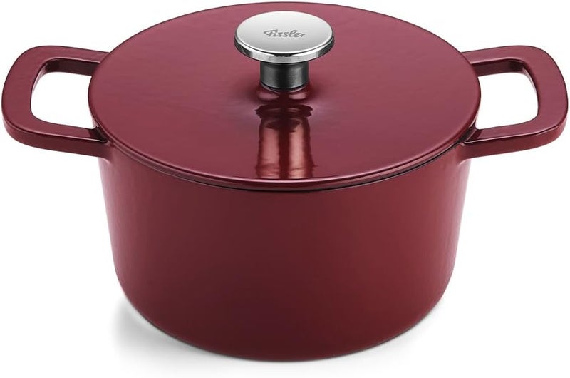 Fissler Moments Collection/Enamelled Cast Iron Round Casserole Dish (Ø 20 cm) Cast-Iron Casserole Pot Cocotte AromaStar Function Induction - Burgundy Red Temp fluctuation resistant crafted quality - Image 1