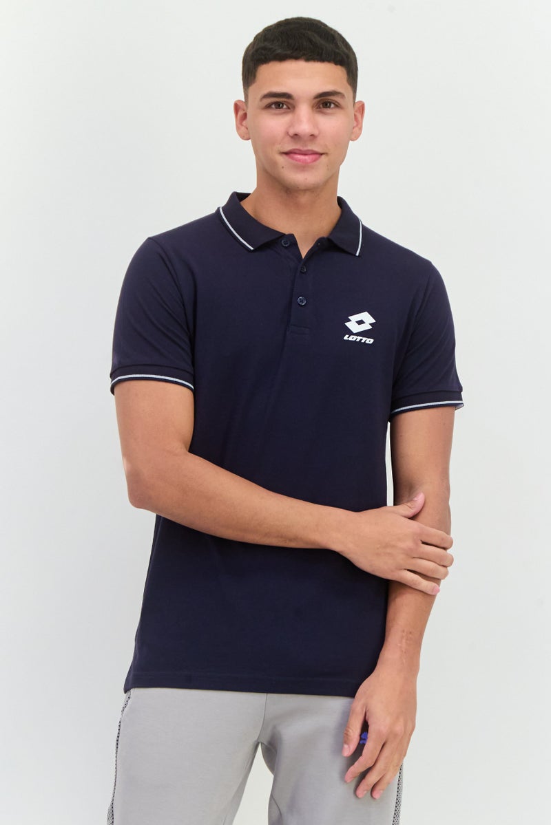 LOTTO Men Sportswear Fit Short Sleeves Outdoor Polo Shirt, Navy - Image 1