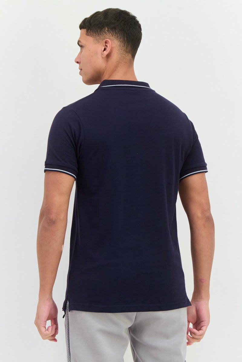 LOTTO Men Sportswear Fit Short Sleeves Outdoor Polo Shirt, Navy - Image 3