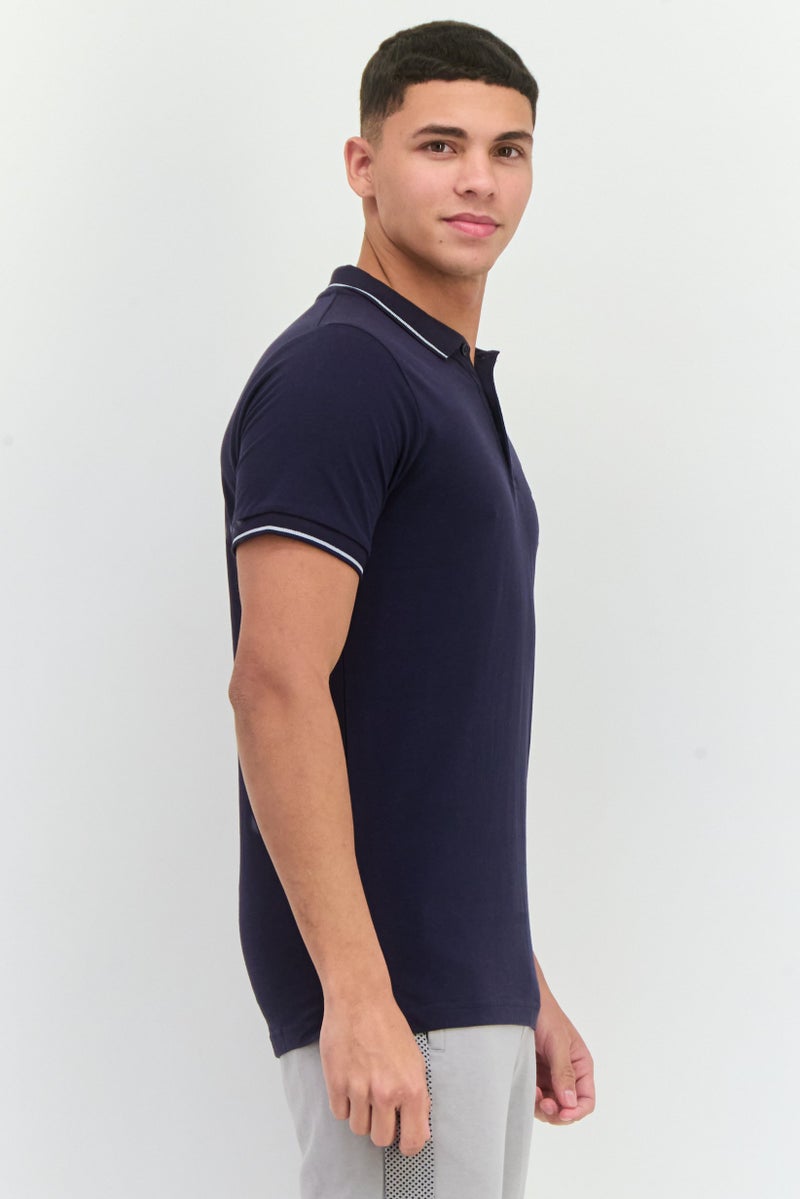 LOTTO Men Sportswear Fit Short Sleeves Outdoor Polo Shirt, Navy - Image 2