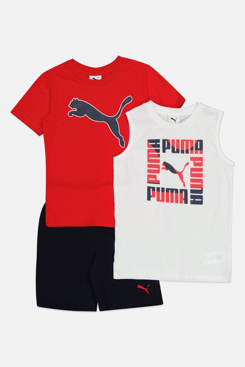 PUMA Kids Boy 3 Pieces Brand Logo T-Shirt Vest And Short Set, Multicolor - Image 4