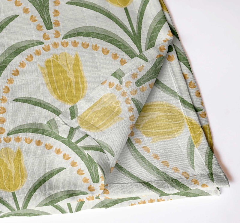 Vargottam White Cotton Muslin Napkins - Set of 12, 20x20 Inches, Elegant Yellow Tulip Print, Perfect for Spring Celebrations, Tea Parties, and Daily Dining - Machine Washable - Image 2