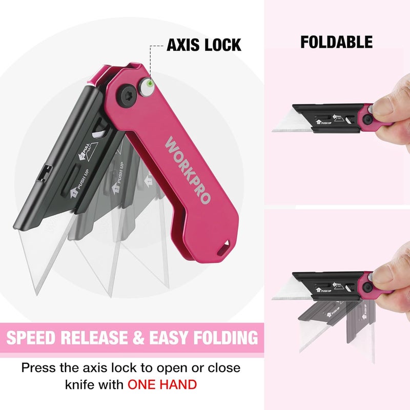 WORKPRO EDC Folding Utility Knife, Mini Box Cutter with Quick Open Axis Lock, Quick Change Blade Razor Knife, Foldable Small Pocket Knife with Belt Clip - Image 5