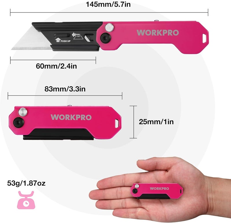 WORKPRO EDC Folding Utility Knife, Mini Box Cutter with Quick Open Axis Lock, Quick Change Blade Razor Knife, Foldable Small Pocket Knife with Belt Clip - Image 2