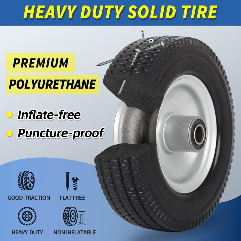 GICOOL 8-Inch Flat-free Tire, 2.50-4 Solid Tire and Wheel, 5/8" Bearings, 2.2" Offset Hub for Hand Truck Garden Wagon Trolley Dolly Replacement, 2 Pack - Image 4