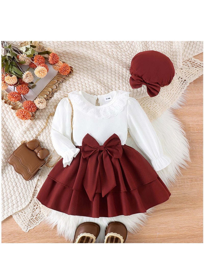 12–18M Baby Girl Princess Dress and Hat Outfit, Cotton Top with Layered Polyester Skirt, Comfortable, Breathable, and Stretchable, Perfect for Birthday Party, Park Outing, Eid Visit, Princess Dress-Up, Everyday Wear and Baby Photoshoot  - Image 1