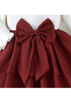 Generic Baby Girl Princess Dress with Bow and Lace Collar, Maroon Skirt, Hat Set for 12-18 Months, Perfect for Special Occasions  - Image 4