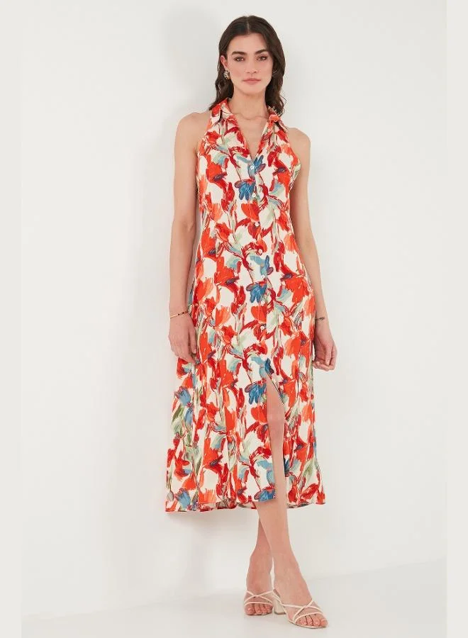 Lela  Lela Patterned Slim Fit Buttoned Midi Length Shirt Dress Women's DRESS 6772451 for Women | Best Price UAE