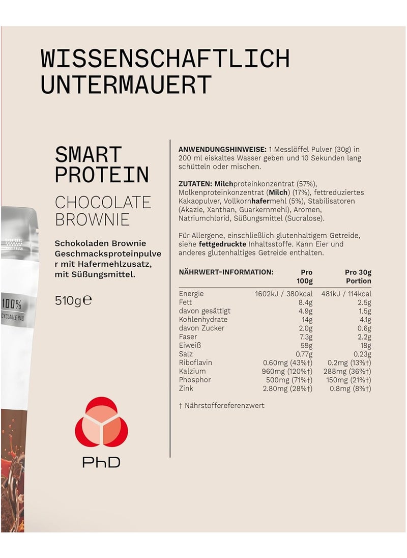 PhD Smart Protein Deliciously Versatile Protein Powder Chocolate Brownie 18g Protein 0.6g Suger 17 Servings 510g  - Image 4