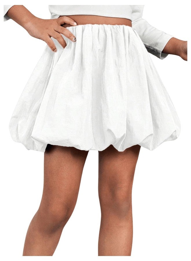 ميك ميشيك تنورة قصيرة مكشكشة للبنات الصغيرات من MakeMeChic، ملابس بنات بيضاء مقاس 7 سنوات - Image 1