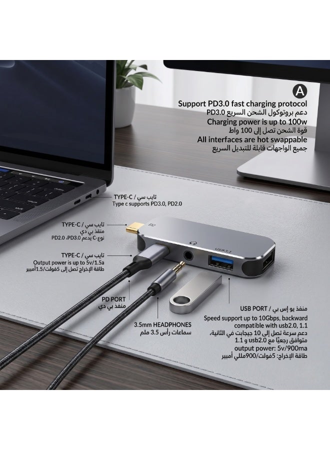 Flossie 5 in 1 Mini HUB Type C Hub Hot Swappable 10Gbps 100W Type c Expansion Dock Type C to PD+Type C+AUX+USB3.1+AUX+USB2.0 Hub for Win for Android for OS X - Image 4