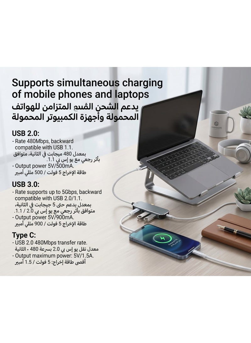 Flossie 5 in 1 Mini HUB Type C Hub Hot Swappable 10Gbps 100W Type c Expansion Dock Type C to PD+Type C+AUX+USB3.1+AUX+USB2.0 Hub for Win for Android for OS X - Image 3