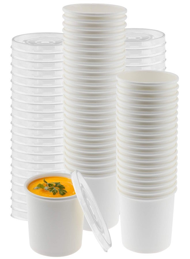NYHI Kraft 50 Pack 8 oz White Small Paper Bowls Soup Storage Containers With Lids Insulated Take Out Disposable Food Storage Cups For Hot Cold Foods To Go Bowls With Vented Lids - Image 1