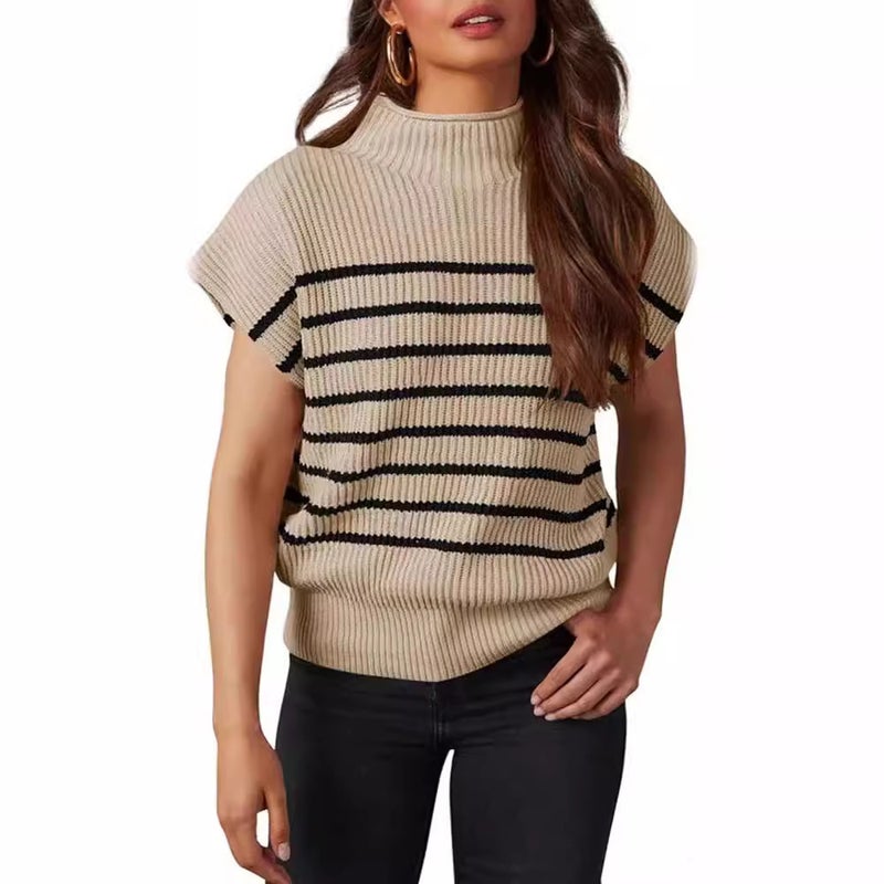 سترة نسائية بدون أكمام بياقة عالية بخطوط - Image 5