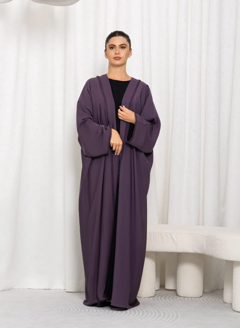 Nikias Mauve Nida Double Abaya White Black chiffon Lining