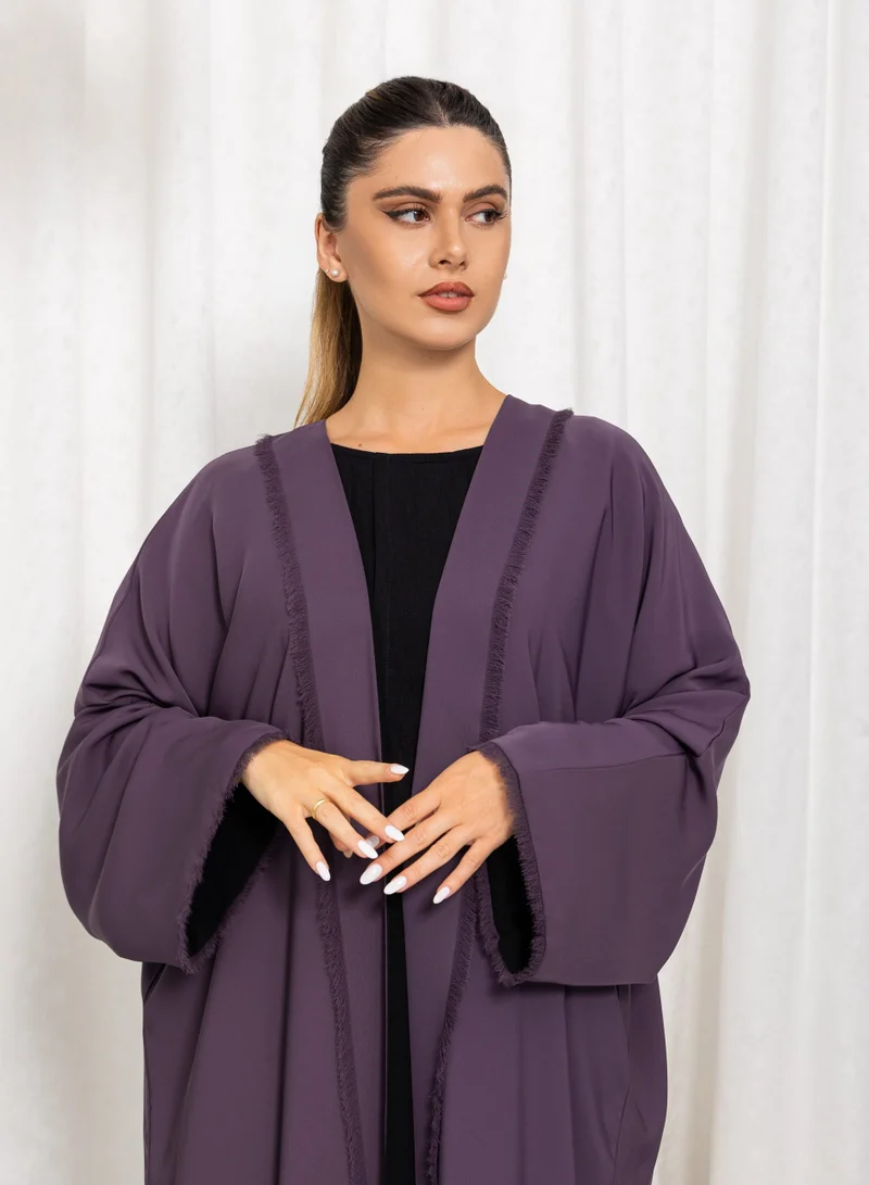 Nikias  Mauve Nida Double Abaya White Black chiffon Lining for Women | Best Price UAE