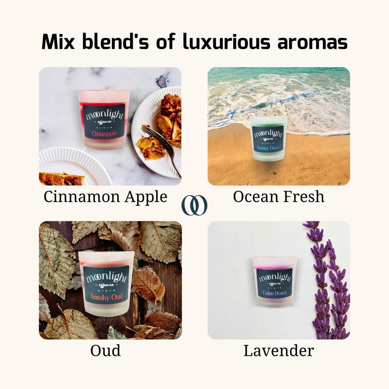 Moonlight Essence Moonlight Essence Scented Candle Set Pack of 4 Votive Candles Lavender Oud Ocean Fresh Cinnamon Apple Fragrances LongLasting Home Fragrance for Relaxation Elegant Dcor - Image 2