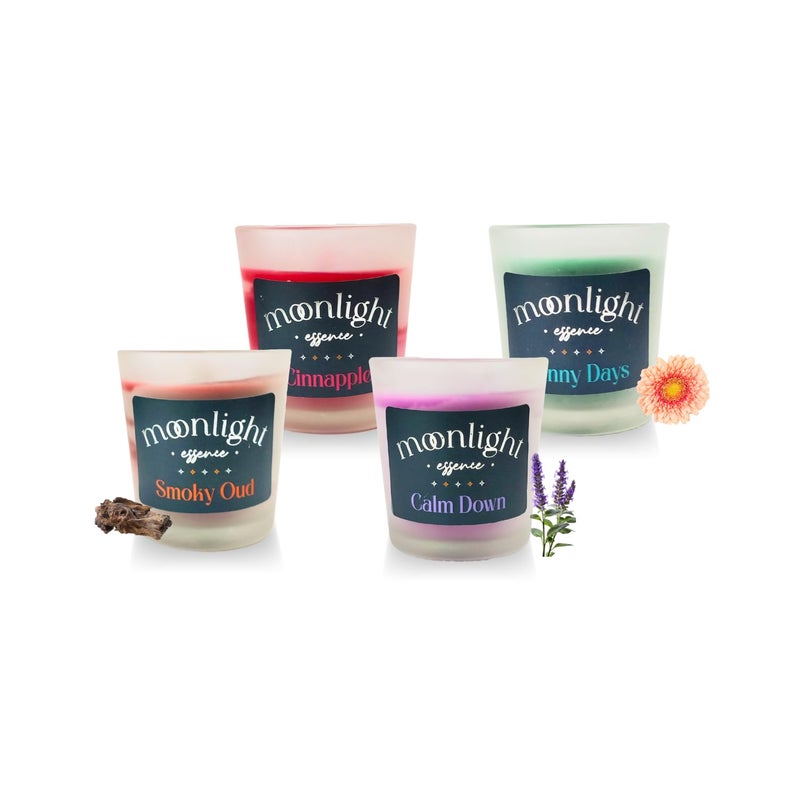 Moonlight Essence Moonlight Essence Scented Candle Set Pack of 4 Votive Candles Lavender Oud Ocean Fresh Cinnamon Apple Fragrances LongLasting Home Fragrance for Relaxation Elegant Dcor - Image 1