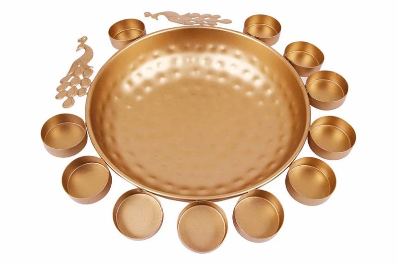 NATURALS EXPORT Urli Diya 3pcs Peacock Urli Bowl Diwali Decor Peacock Urli Diwali Diya Golden Candle Holder Tealight Candle Holder Pooja Diya Urli 12 14 16 - Image 4