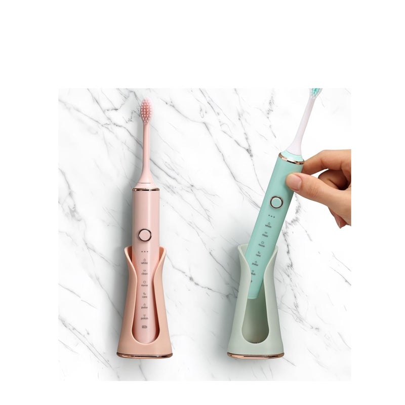 Zikra 2 Pack Electric Toothbrush Holder Wall Mounted, Self-Adhesive Electric Toothbrush Holder for Bathroom Shower, Soft Silicone House Design, Pink & Green - Image 1