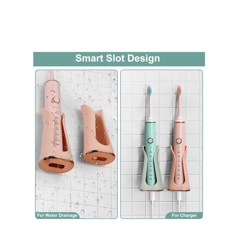 Zikra 2 Pack Electric Toothbrush Holder Wall Mounted, Self-Adhesive Electric Toothbrush Holder for Bathroom Shower, Soft Silicone House Design, Pink & Green - Image 3
