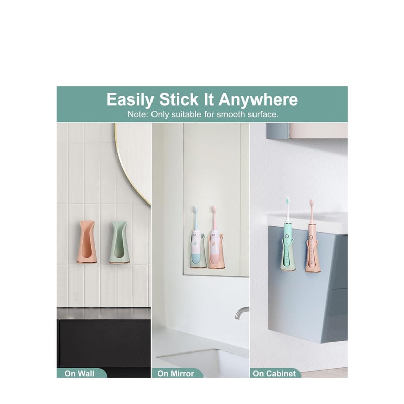 Zikra 2 Pack Electric Toothbrush Holder Wall Mounted, Self-Adhesive Electric Toothbrush Holder for Bathroom Shower, Soft Silicone House Design, Pink & Green - Image 4