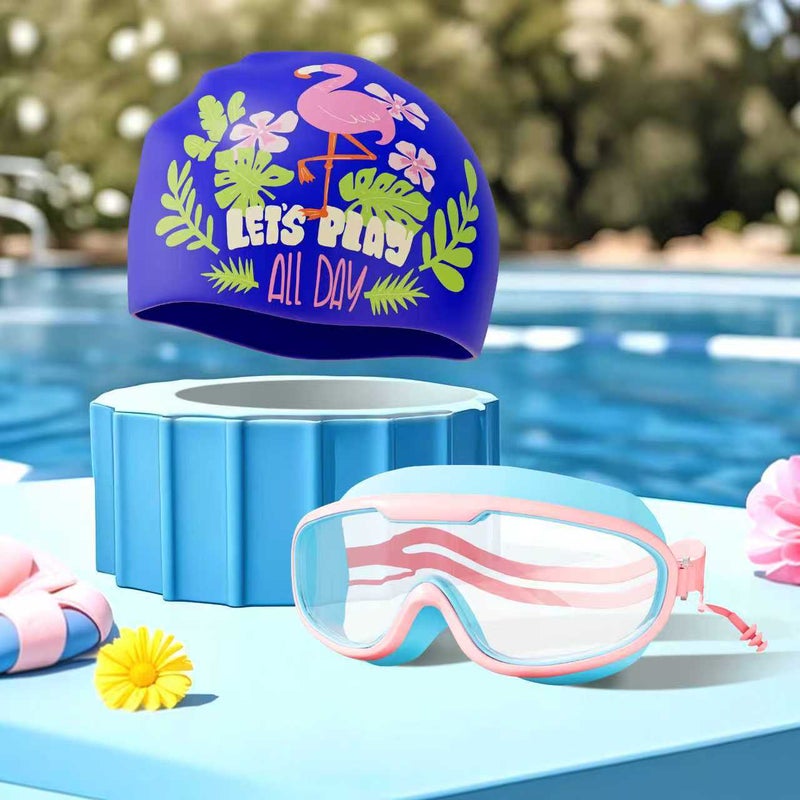 Kids Silicone Swimming Cap with Printed Design - UV Protection, Comfortable and Durable