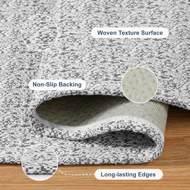 Collive Hallway Runner Rug 2x6 Kitchen Runner Rugs Non Slip Rubber Backed Gray Cotton Carpet Washable Farmhouse Rug Runners for Hallways Boho Floor Runners for Bedroom Entryway Laundry - Image 3