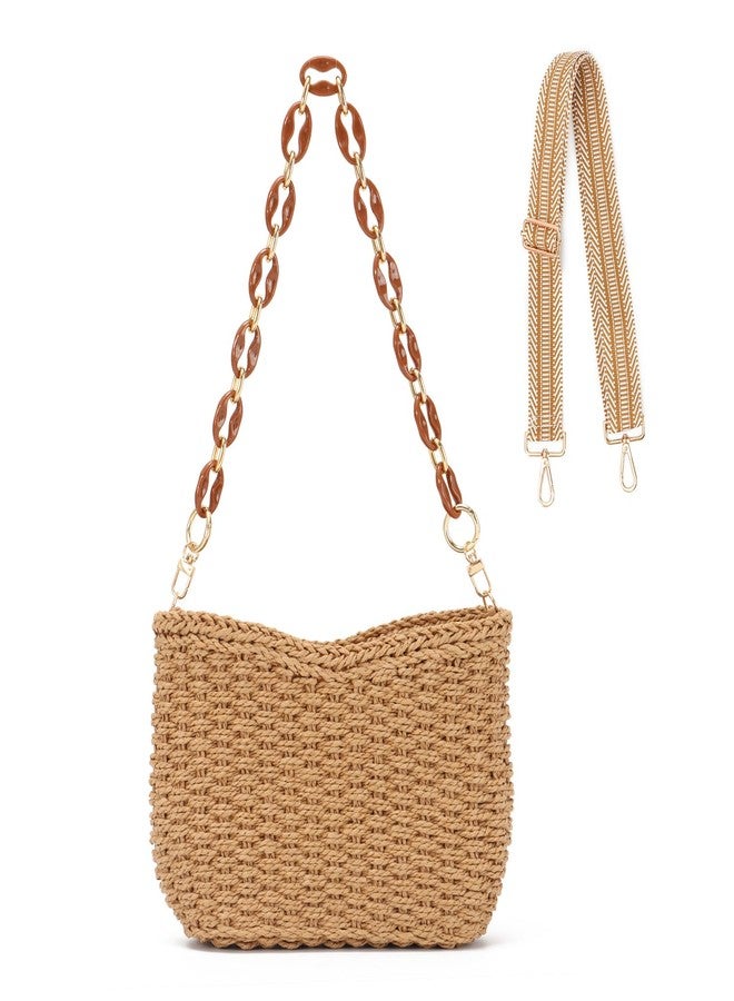 KUANG! Straw Woven Shoulder Bag for Women Summer Beach Tote Bag Crossbody Handbag Satchel Chain Purse - Image 1