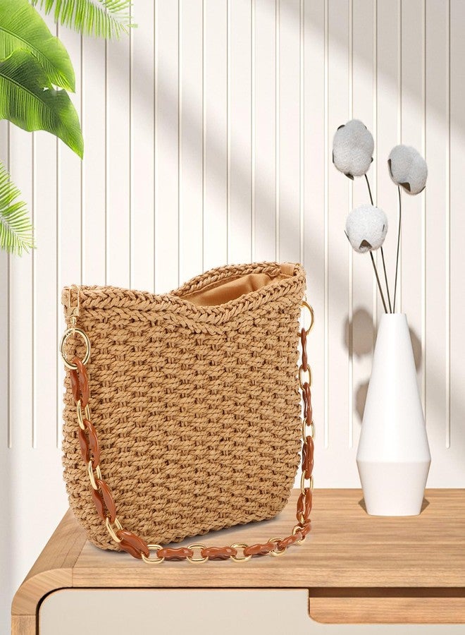KUANG! Straw Woven Shoulder Bag for Women Summer Beach Tote Bag Crossbody Handbag Satchel Chain Purse - Image 2