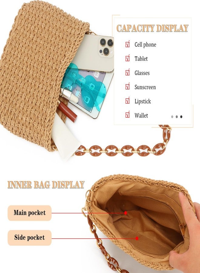 KUANG! Straw Woven Shoulder Bag for Women Summer Beach Tote Bag Crossbody Handbag Satchel Chain Purse - Image 5
