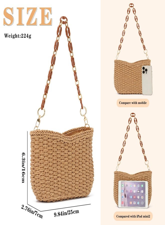 KUANG! Straw Woven Shoulder Bag for Women Summer Beach Tote Bag Crossbody Handbag Satchel Chain Purse - Image 3