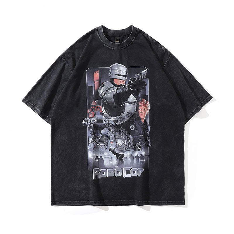 American-Style High Street Trendy Brand Vintage Printed Washed Distressed Short-Sleeved T-Shirt For Men And Women Vibe Lazy Style Half-Sleeved Tee - Image 3