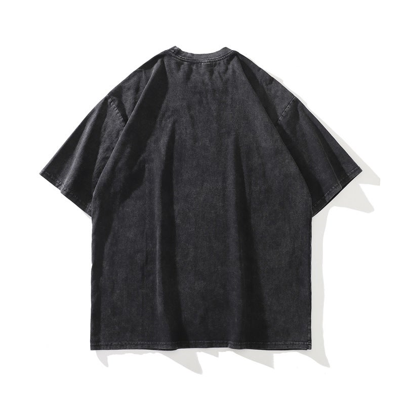 American-Style High Street Trendy Brand Vintage Printed Washed Distressed Short-Sleeved T-Shirt For Men And Women Vibe Lazy Style Half-Sleeved Tee - Image 5