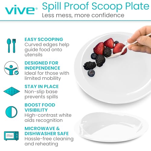Vive SpillProof Scoop Plate 9 2 Pack Dish with Wall for Disabled Handicapped Elderly Adults with Special Needs from Parkinsons Dementia Stroke Tremors with Non Skid Padded Bottom - Image 3