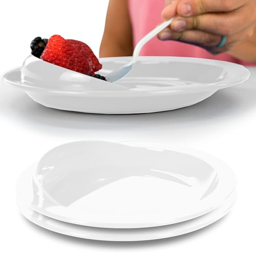Vive SpillProof Scoop Plate 9 2 Pack Dish with Wall for Disabled Handicapped Elderly Adults with Special Needs from Parkinsons Dementia Stroke Tremors with Non Skid Padded Bottom - Image 1