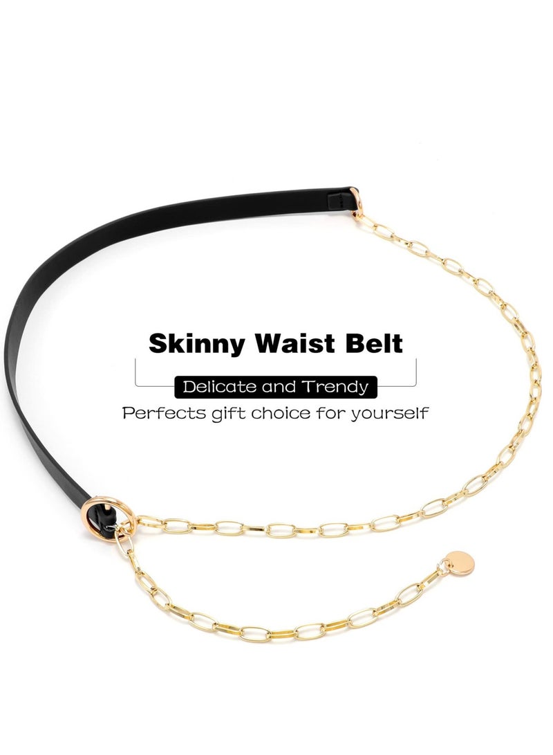 KASTWAVE Women Chain Belt, Skinny Faux Leather Waist Belt, Detachable Chain Belt with Gold Alloy O -Ring Pin Buckle for Dress, Jeans, Summer - Image 4