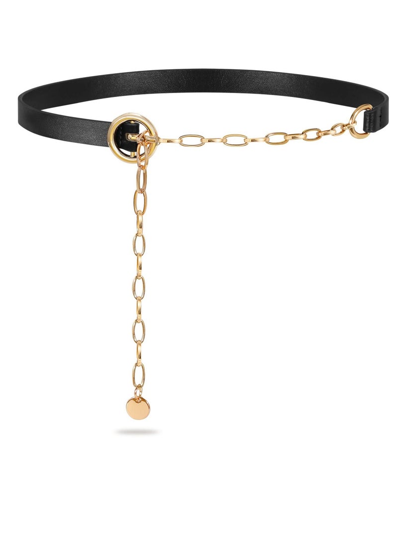 KASTWAVE Women Chain Belt, Skinny Faux Leather Waist Belt, Detachable Chain Belt with Gold Alloy O -Ring Pin Buckle for Dress, Jeans, Summer - Image 1