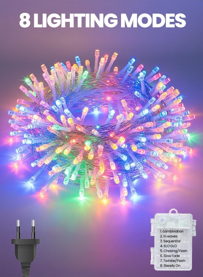 MODI 50 متر أضواء خيوط LED متعددة الألوان RGB، 8 أوضاع - زينة شجرة عيد الميلاد الداخلية والخارجية، 320 LED، أضواء ستائر مقاومة للماء لعيد الديوالي، الزفاف، الشرفة، الحفلة، تعمل بالطاقة عبر USB أو توصيلها - Image 1