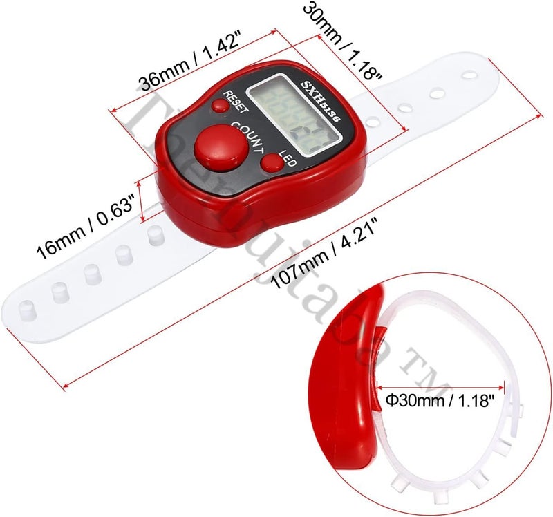 TheMujtaba Digital Tasbeeh Hand Tally Counter Finger Ring Digital Counting Machine Counter Tasbeeh & Jaap mala for Counting Purpose with LED (Red) - Image 2