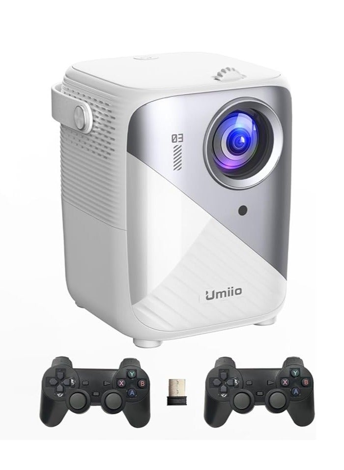 Umiio Umiio Q3 Pro WiFi Bluetooth Game 4K Resolution Portable Intelligent Projector Home Theater Video Player Projector with Dual Wireless Game Contoller Keystone Smart Projector Compatible with Android, HDMI, iOS,PC, 50"-150" Screen (White)  - Image 1