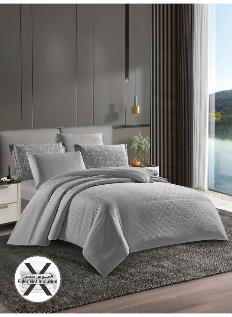 Donetella Geometric Duvet Set, Queen Size Fits 180x200 cm - 4-Pcs Bed Set, Brushed Microfiber Fabric - 1 Duvet Cover, 1 Fitted Sheet, 1 Pillow Shams, 1 Pillowcases (Filler Not Included)