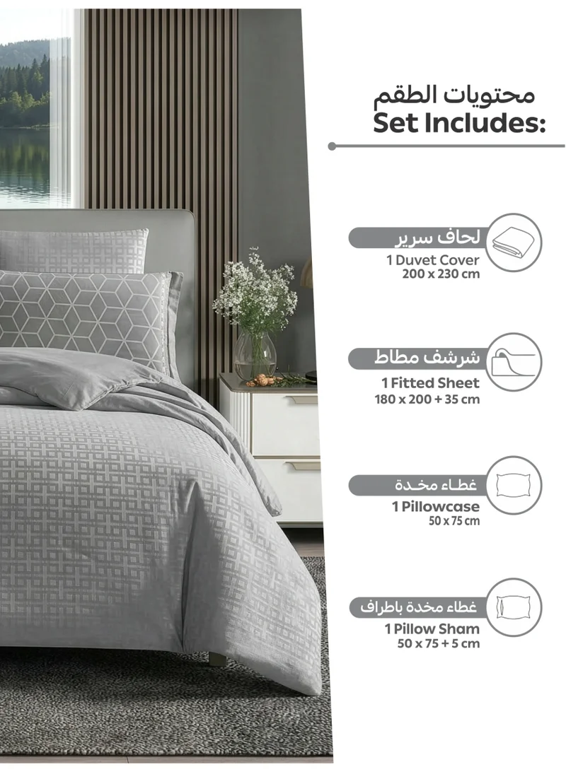 Donetella 180 X 200 Cm Geometric Duvet Set, Queen Size Fits 180x200 cm - 4-Pcs Bed Set, Brushed Microfiber Fabric - 1 Duvet Cover, 1 Fitted Sheet, 1 Pillow Shams, 1 Pillowcases (Filler Not Included)  | Best Price UAE