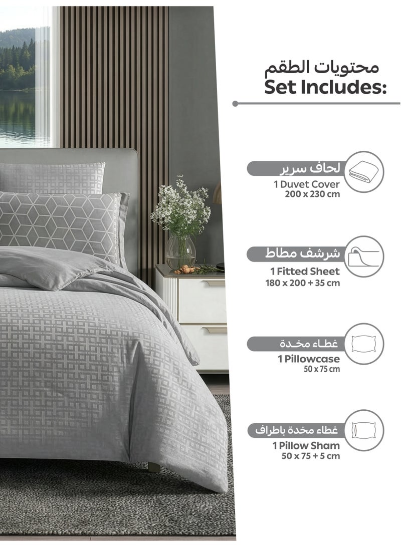 دوناتيلا طقم غطاء لحاف هندسي، مقاس كوين يناسب سرير بمقاس 180×200 سم - طقم سرير مكون من 4 قطع، قماش ميكروفايبر ممشط - 1 غطاء لحاف، 1 شرشف مطاطي، 1 كيس مخدة شام، 1 كيس مخدة (الحشوة غير متضمنة) - Image 4
