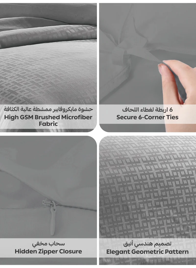 Donetella 180 X 200 Cm Geometric Duvet Set, Queen Size Fits 180x200 cm - 4-Pcs Bed Set, Brushed Microfiber Fabric - 1 Duvet Cover, 1 Fitted Sheet, 1 Pillow Shams, 1 Pillowcases (Filler Not Included)  | Best Price UAE