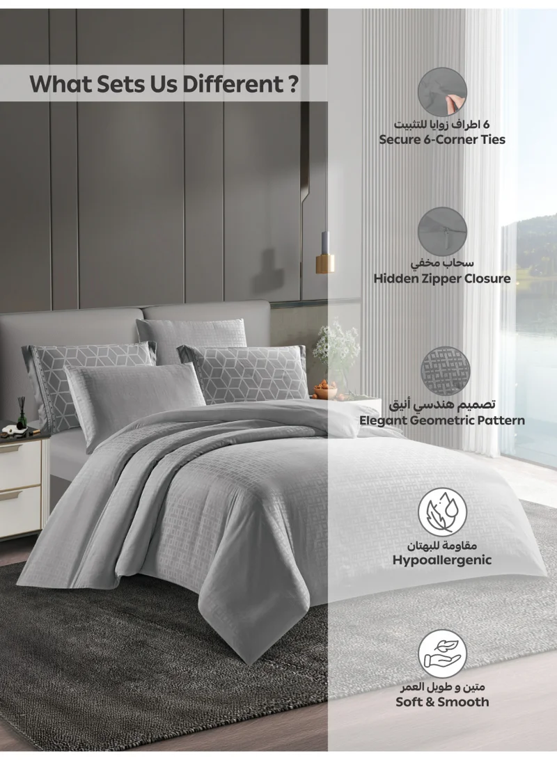 Donetella 180 X 200 Cm Geometric Duvet Set, Queen Size Fits 180x200 cm - 4-Pcs Bed Set, Brushed Microfiber Fabric - 1 Duvet Cover, 1 Fitted Sheet, 1 Pillow Shams, 1 Pillowcases (Filler Not Included)  | Best Price UAE